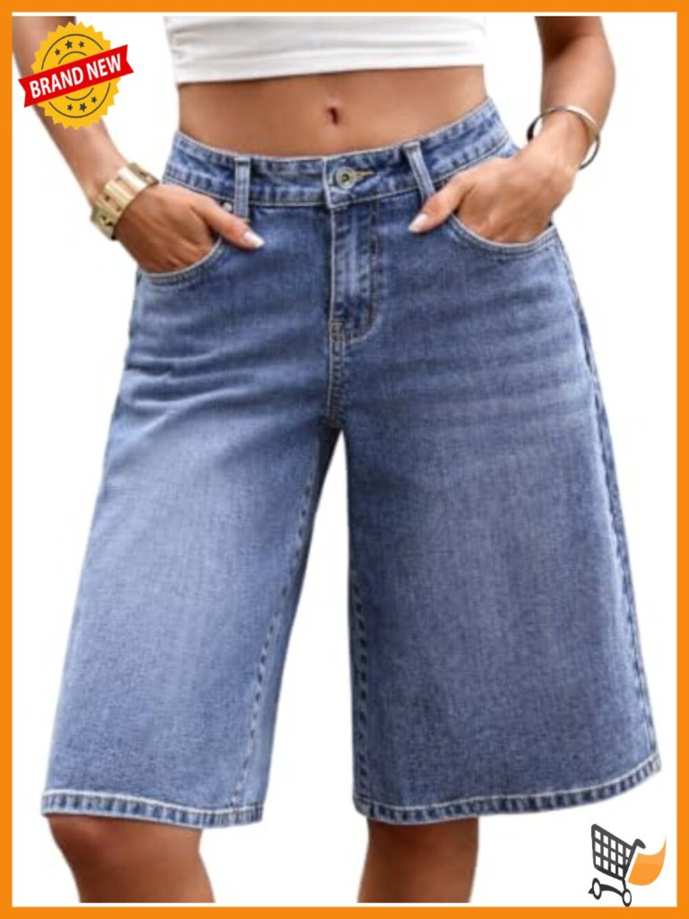 Low Rise Baggy Denim Shorts Stretchy Bermuda Knee Length Summer Streetwear
